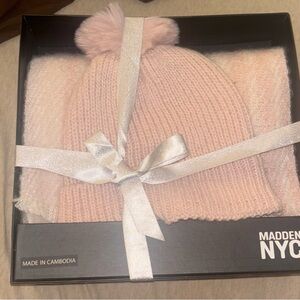 Madden NYC Pink Knit Beanie and Scarf Set